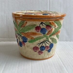 Vintage Made in Japan cream with cherries berries cream biscuit jar with lid